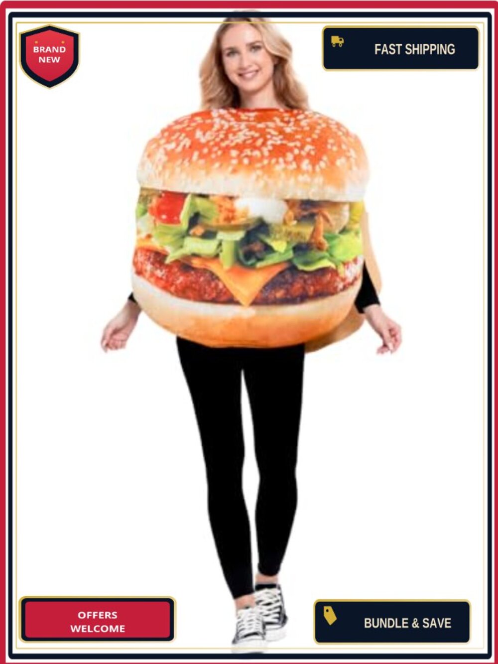 Adult Hamburger Costume Halloween Novelty Polyester One Size Fits Most